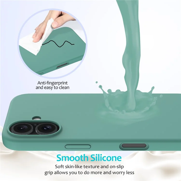 For iPhone 16 Case Liquid Silicone Soft Lining Shockproof Phone Cover - Dark Green-Cellmalls