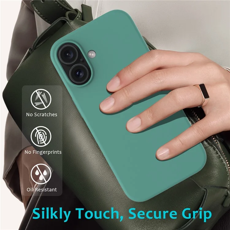 For iPhone 16 Case Liquid Silicone Soft Lining Shockproof Phone Cover - Dark Green-Cellmalls