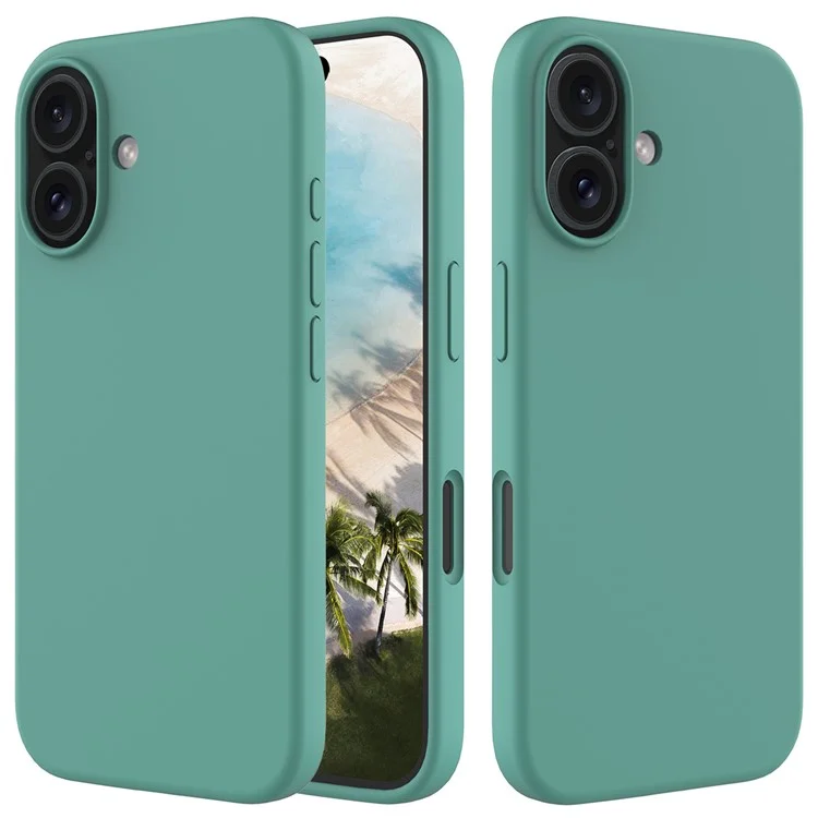 For iPhone 16 Case Liquid Silicone Soft Lining Shockproof Phone Cover - Dark Green-Cellmalls