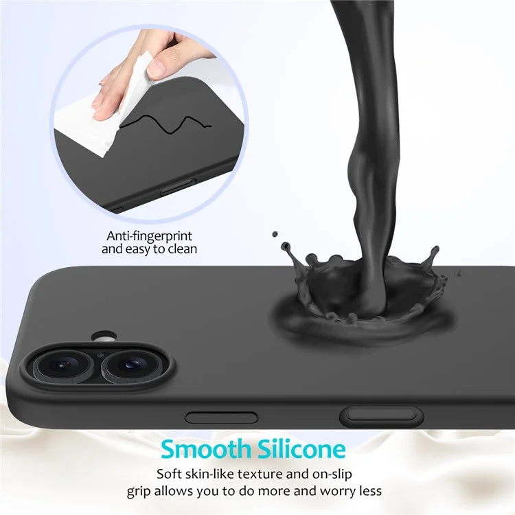 For iPhone 16 Plus Case Liquid Silicone Soft Lining Back Phone Cover - Black-Cellmalls