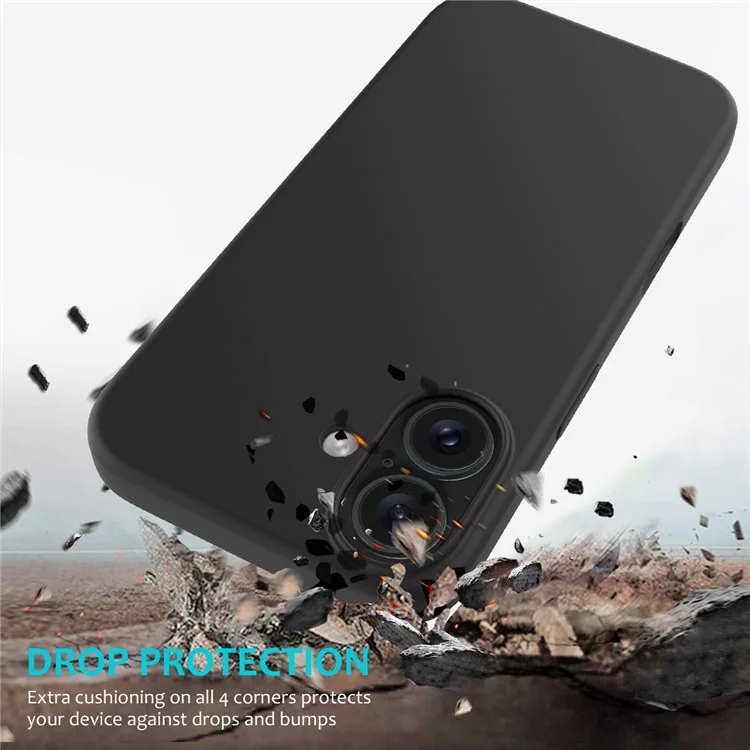 For iPhone 16 Plus Case Liquid Silicone Soft Lining Back Phone Cover - Black-Cellmalls