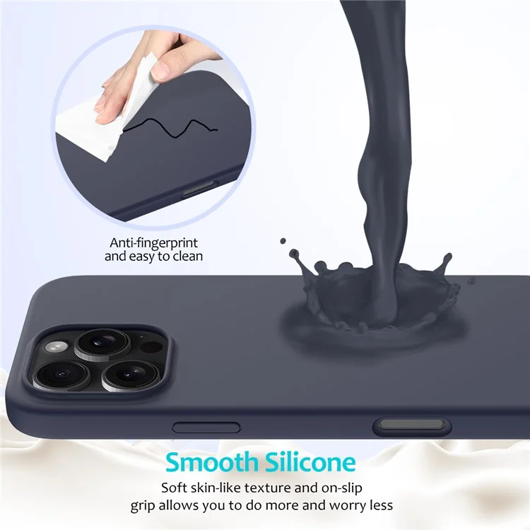 For iPhone 16 Pro Case Shockproof Liquid Silicone Soft Lining Phone Cover - Midnight Blue-Cellmalls