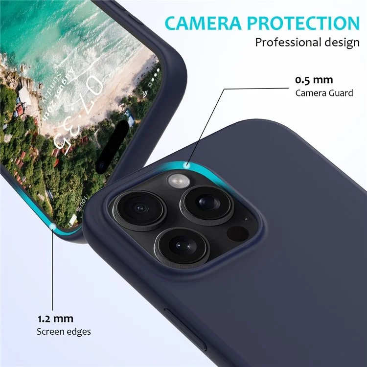For iPhone 16 Pro Case Shockproof Liquid Silicone Soft Lining Phone Cover - Midnight Blue-Cellmalls
