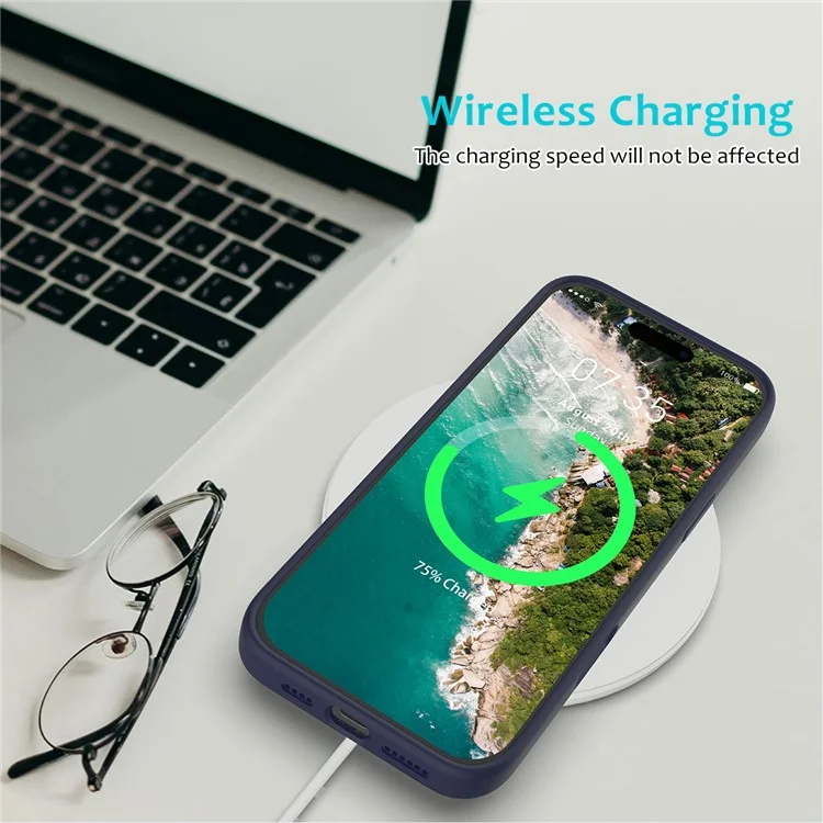 For iPhone 16 Pro Case Shockproof Liquid Silicone Soft Lining Phone Cover - Midnight Blue-Cellmalls