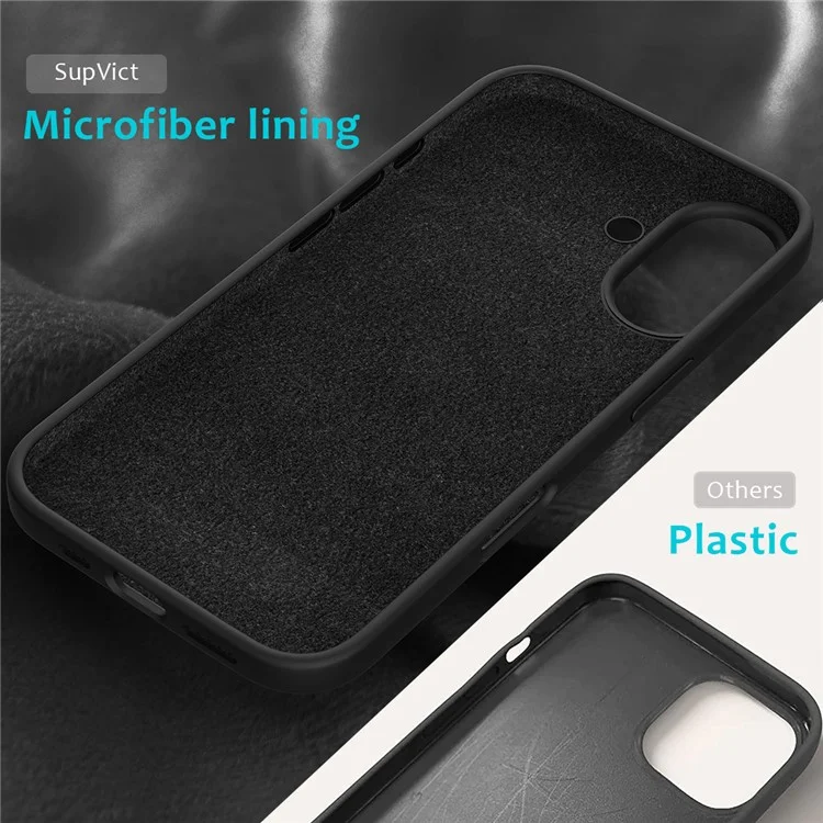 For iPhone 16 Plus Case Liquid Silicone Soft Lining Back Phone Cover - Black-Cellmalls
