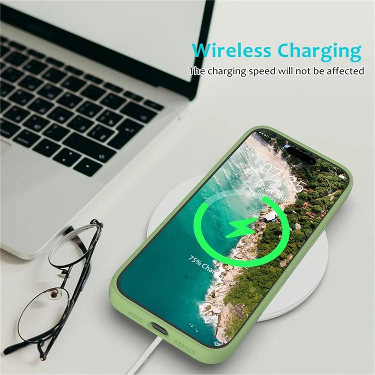 For iPhone 16 Pro Max Case Anti-Drop Liquid Silicone Soft Lining Back Phone Cover - Mint Green-Cellmalls