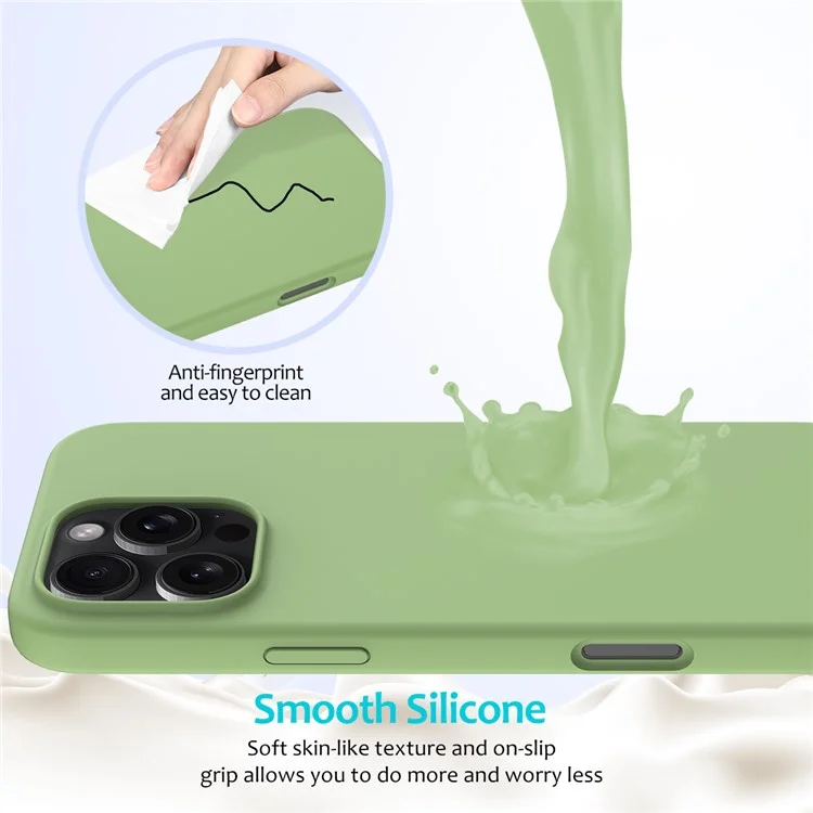 For iPhone 16 Pro Max Case Anti-Drop Liquid Silicone Soft Lining Back Phone Cover - Mint Green-Cellmalls