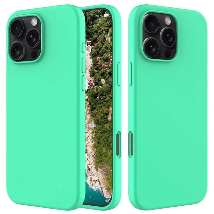 For iPhone 16 Pro Max Case Anti-Drop Liquid Silicone Soft Lining Back Phone Cover - Mint Green-Cellmalls