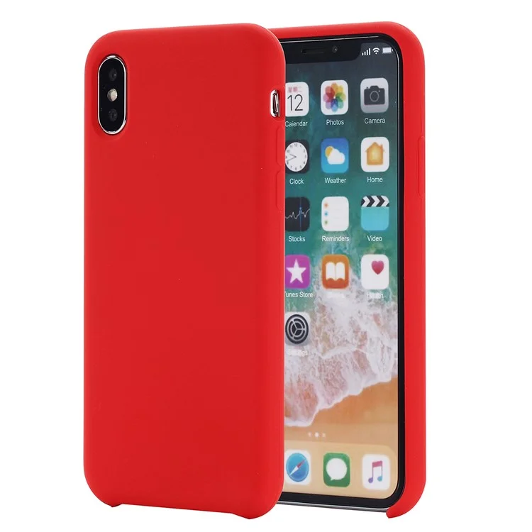For iPhone XS 5.8 inch Good Protection Anti-scratch Edge Wrapped Liquid Silicone Case Soft Smartphone Cover Shell - Red-Cellmalls