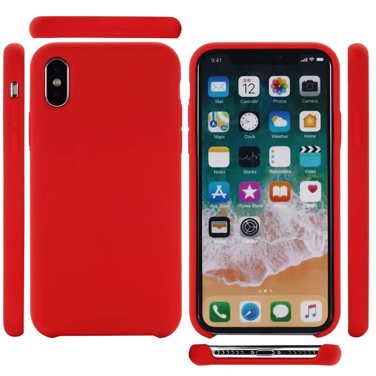 For iPhone XS 5.8 inch Good Protection Anti-scratch Edge Wrapped Liquid Silicone Case Soft Smartphone Cover Shell - Red-Cellmalls