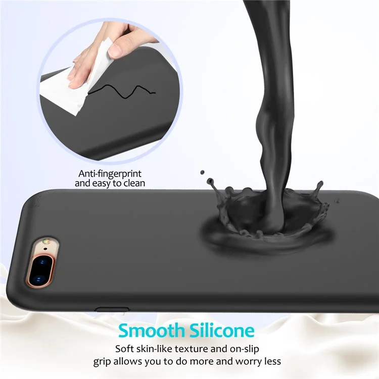 Edge Wrapped Liquid Silicone Mobile Case for iPhone 8 Plus / 7 Plus - Black-Cellmalls