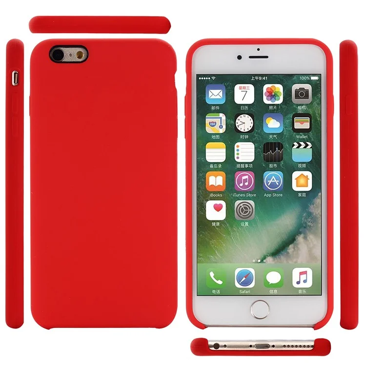For iPhone 6s/6 Good Protection Soft Mobile Phone Covering Edge Wrapped Liquid Silicone Case - Red-Cellmalls