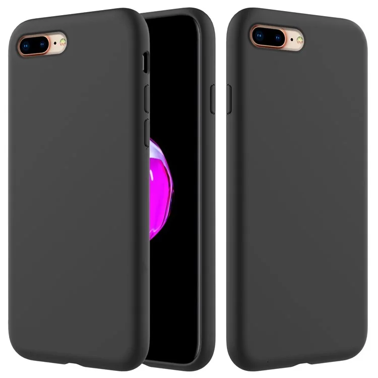 Edge Wrapped Liquid Silicone Mobile Case for iPhone 8 Plus / 7 Plus - Black-Cellmalls