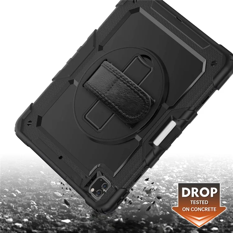 Tablet Case for iPad Pro 12.9 (2022) / (2021) / (2020) / (2018) Swivel Kickstand Hand Strap PC + Silicone Cover with Shoulder Strap - Black-Cellmalls