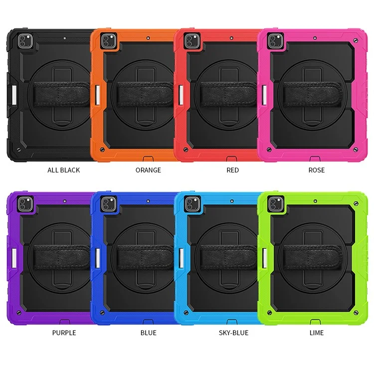 Tablet Case for iPad Pro 12.9 (2022) / (2021) / (2020) / (2018) Swivel Kickstand Hand Strap PC + Silicone Cover with Shoulder Strap - Black-Cellmalls