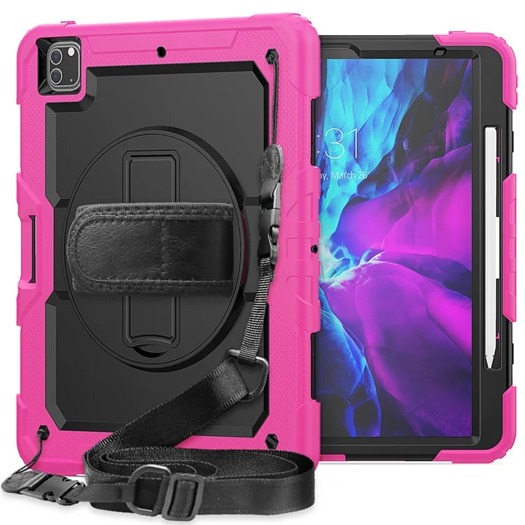 Tablet Case for iPad Pro 12.9 (2022) / (2021) / (2020) / (2018) Swivel Kickstand Hand Strap PC + Silicone Cover with Shoulder Strap - Black-Cellmalls
