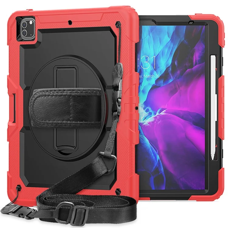 Tablet Case for iPad Pro 12.9 (2022) / (2021) / (2020) / (2018) Swivel Kickstand Hand Strap PC + Silicone Cover with Shoulder Strap - Black-Cellmalls