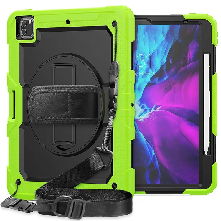 Tablet Case for iPad Pro 12.9 (2022) / (2021) / (2020) / (2018) Swivel Kickstand Hand Strap PC + Silicone Cover with Shoulder Strap - Black-Cellmalls