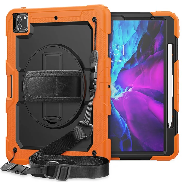 Tablet Case for iPad Pro 12.9 (2022) / (2021) / (2020) / (2018) Swivel Kickstand Hand Strap PC + Silicone Cover with Shoulder Strap - Black-Cellmalls