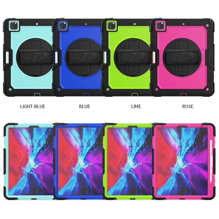 Tablet Case for iPad Pro 12.9 (2022) / (2021) / (2020) / (2018) Swivel Kickstand Hand Strap PC + Silicone Cover with Shoulder Strap - Black-Cellmalls