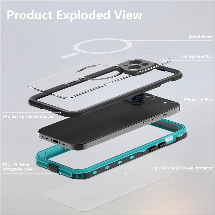 REDPEPPER Dot+ Series For iPhone 15 Plus Phone Case Compatible with MagSafe IP68 Waterproof Clear Phone Cover - Blue-Cellmalls