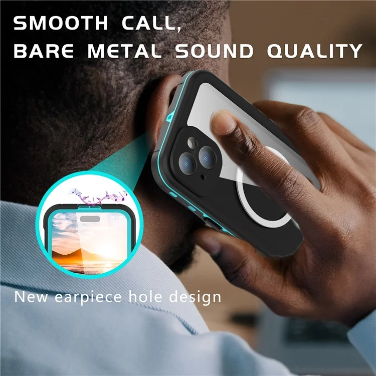 REDPEPPER Dot+ Series For iPhone 15 Plus Phone Case Compatible with MagSafe IP68 Waterproof Clear Phone Cover - Blue-Cellmalls