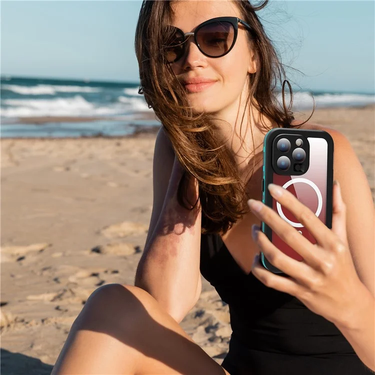 REDPEPPER Dot+ Series For iPhone 15 Pro Phone Case Compatible with MagSafe IP68 Waterproof Clear Phone Cover - Blue-Cellmalls