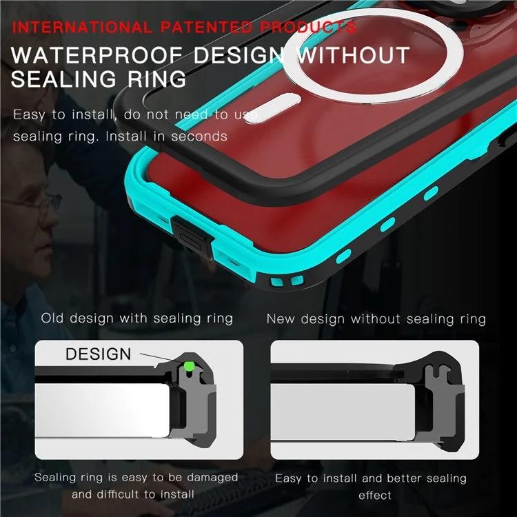 REDPEPPER Dot+ Series For iPhone 15 Pro Phone Case Compatible with MagSafe IP68 Waterproof Clear Phone Cover - Blue-Cellmalls