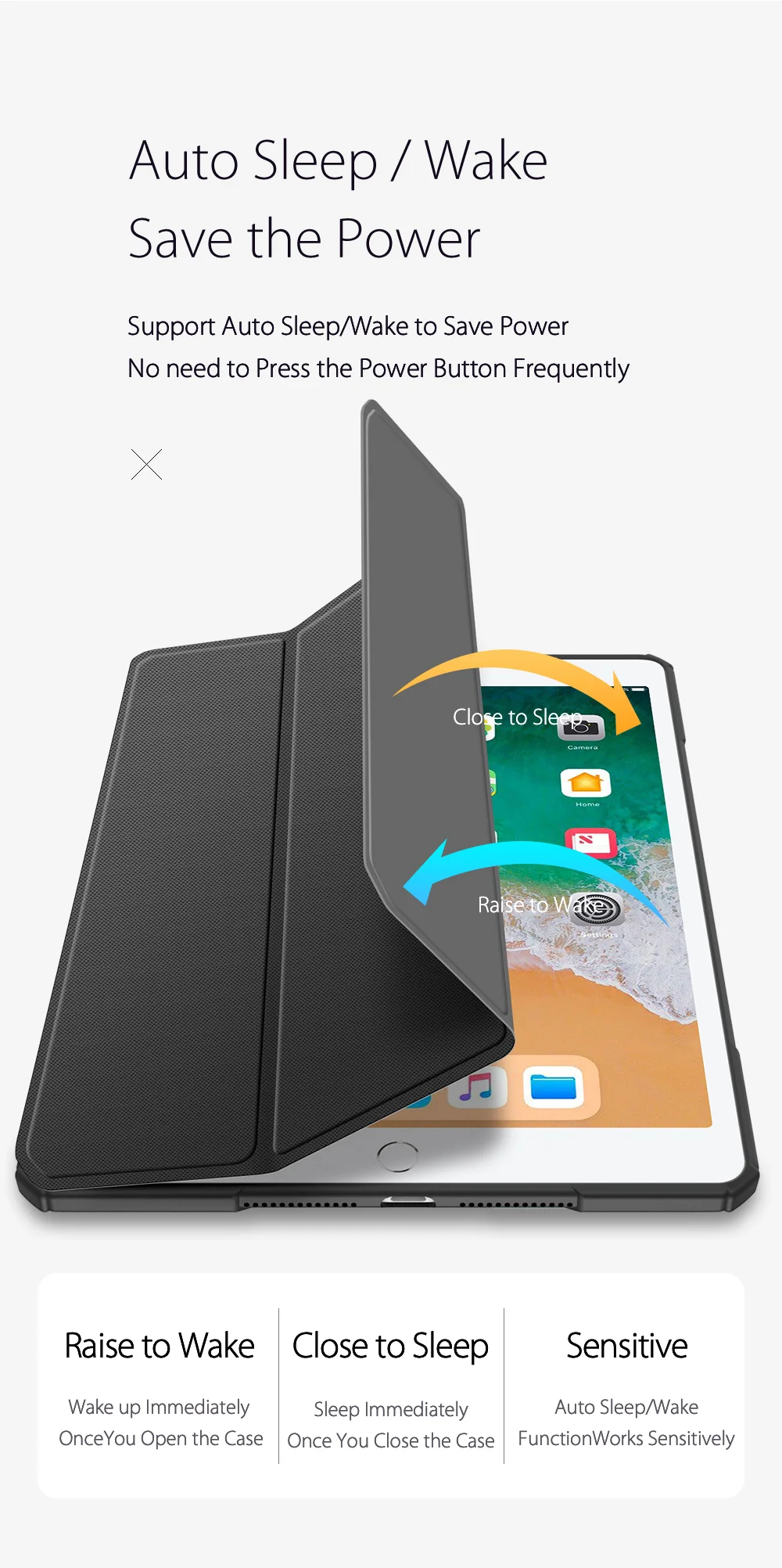 DUX DUCIS TOBY Series Tri-fold Leather Stand Tablet Case with Auto Sleep / Wake for iPad 9.7-inch (2017)/(2018) - Black-Cellmalls