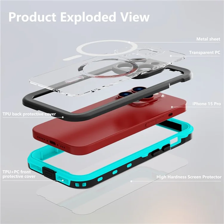 REDPEPPER Dot+ Series For iPhone 15 Pro Phone Case Compatible with MagSafe IP68 Waterproof Clear Phone Cover - Blue-Cellmalls
