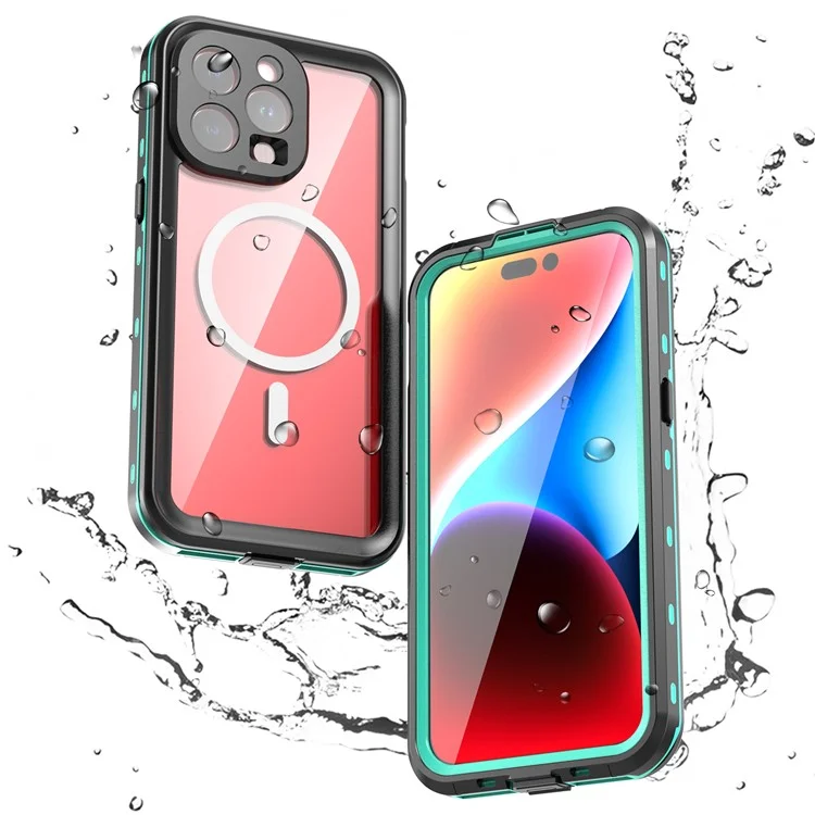 REDPEPPER Dot+ Series For iPhone 15 Pro Max Phone Case Compatible with MagSafe IP68 Waterproof Clear Phone Cover - Blue-Cellmalls