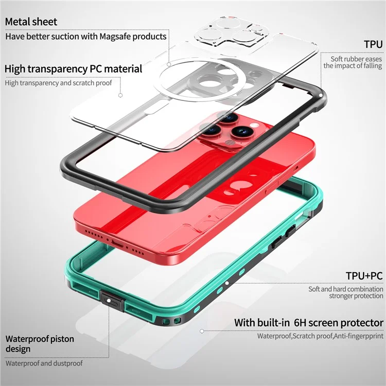 REDPEPPER Dot+ Series For iPhone 15 Pro Max Phone Case Compatible with MagSafe IP68 Waterproof Clear Phone Cover - Blue-Cellmalls