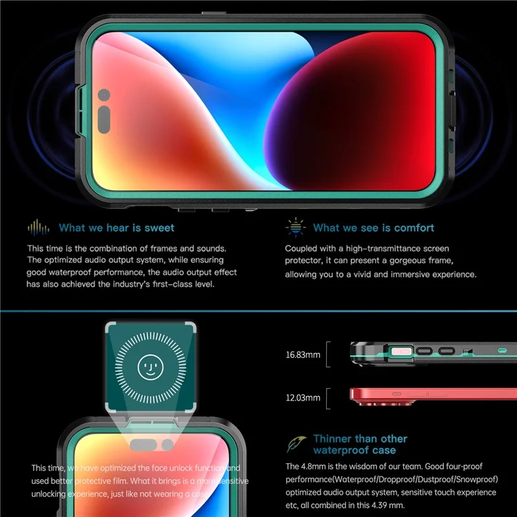 REDPEPPER Dot+ Series For iPhone 15 Pro Max Phone Case Compatible with MagSafe IP68 Waterproof Clear Phone Cover - Blue-Cellmalls