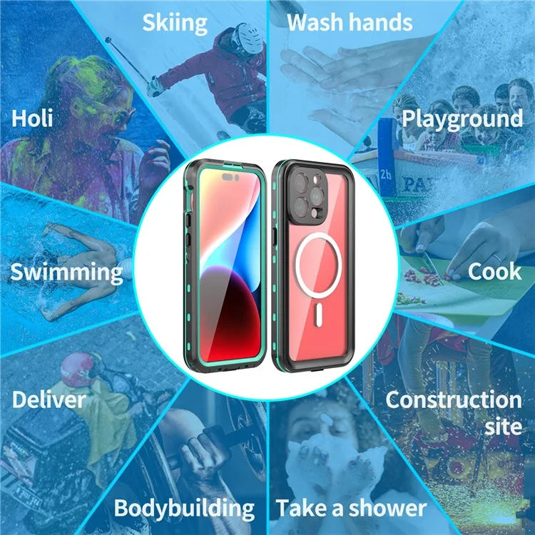 REDPEPPER Dot+ Series For iPhone 15 Pro Max Phone Case Compatible with MagSafe IP68 Waterproof Clear Phone Cover - Blue-Cellmalls