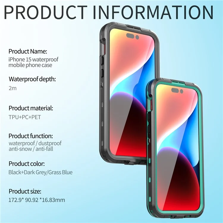 REDPEPPER Dot+ Series For iPhone 15 Pro Max Phone Case Compatible with MagSafe IP68 Waterproof Clear Phone Cover - Blue-Cellmalls