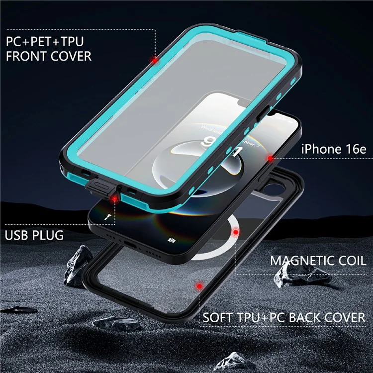 REDPEPPER Dot+ Series For iPhone 16e Phone Case Compatible with MagSafe IP68 Waterproof Clear Phone Cover - Blue-Cellmalls