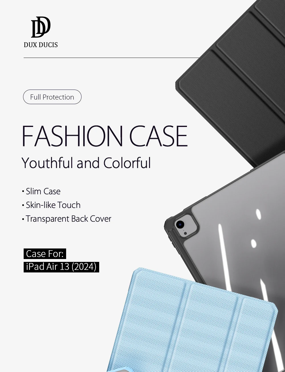 DUX DUCIS TOBY Series For iPad Air 13 (2025) / (2024) / Pro 12.9 (2018) / (2020) / (2021) / (2022) Case Leather Tri-Fold Stand Cover - Black-Cellmalls