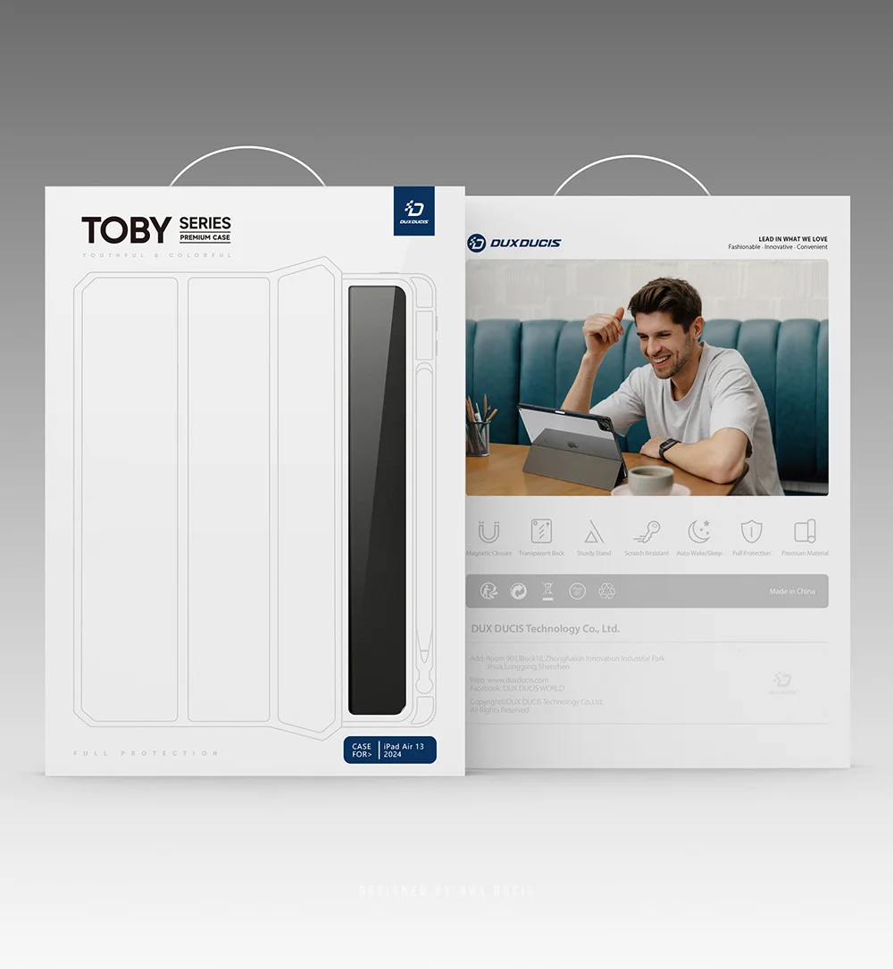 DUX DUCIS TOBY Series For iPad Air 13 (2025) / (2024) / Pro 12.9 (2018) / (2020) / (2021) / (2022) Case Leather Tri-Fold Stand Cover - Black-Cellmalls