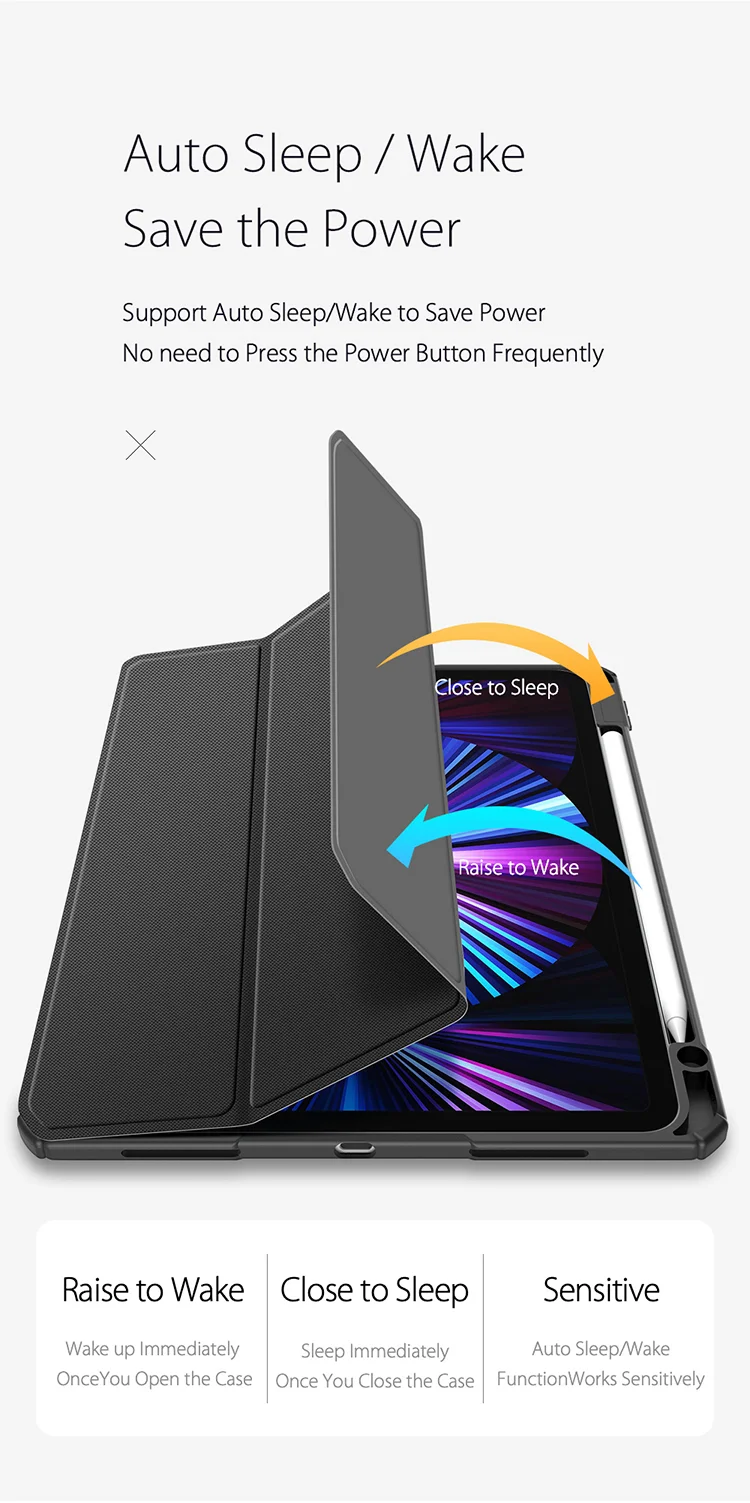 DUX DUCIS TOBY Series Tri-fold Stand Leather Smart Tablet Protective Case Cover for iPad Pro 11 (2022) / (2021) / (2020) / (2018) - Black-Cellmalls