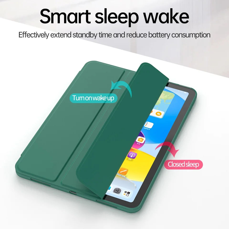 For iPad (2025) / 10.9 (2022) Trifold Stand Tablet Case Auto Wake / Sleep PU Leather Soft TPU Magnetic Shockproof Cover - Green-Cellmalls
