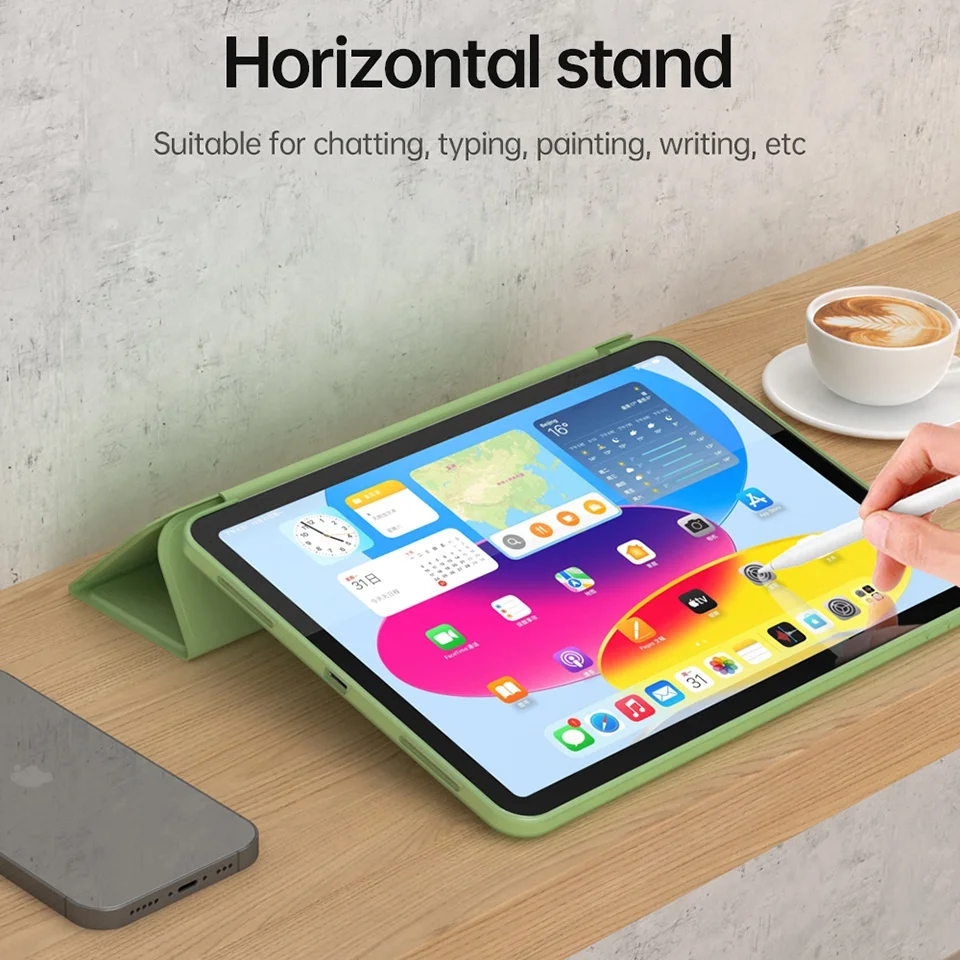 For iPad (2025) / 10.9 (2022) Trifold Stand Tablet Case Auto Wake / Sleep PU Leather Soft TPU Magnetic Shockproof Cover - Green-Cellmalls