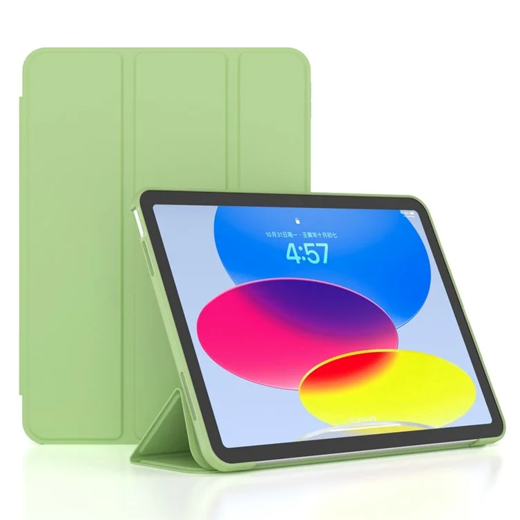 For iPad (2025) / 10.9 (2022) Trifold Stand Tablet Case Auto Wake / Sleep PU Leather Soft TPU Magnetic Shockproof Cover - Green-Cellmalls