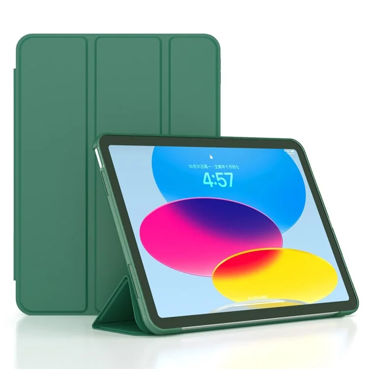 For iPad (2025) / 10.9 (2022) Trifold Stand Tablet Case Auto Wake / Sleep PU Leather Soft TPU Magnetic Shockproof Cover - Green-Cellmalls