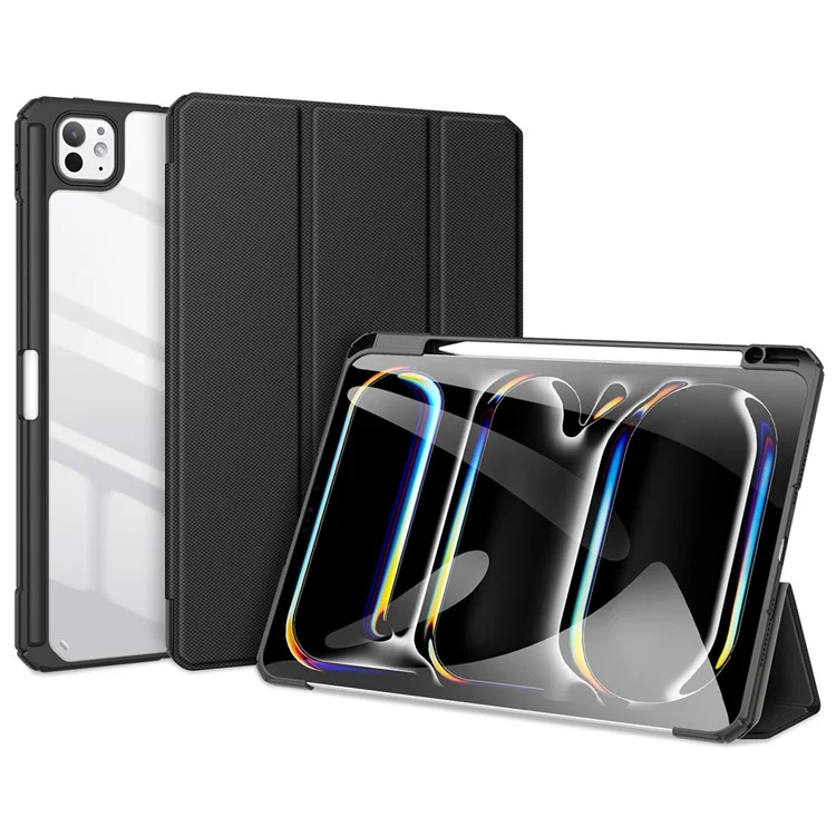 DUX DUCIS TOBY Series For iPad Pro 11 (2024) Case PU Leather Business Tri-fold Stand Tablet Cover with Pen Holder - Black-Cellmalls
