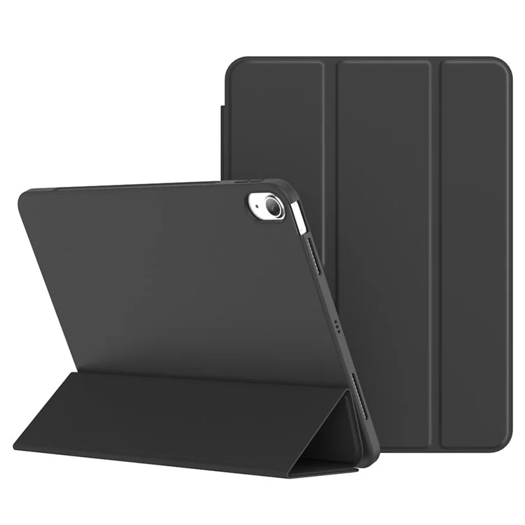 For iPad Air (2020) / (2022) Tablet Case Tri-fold Stand TPU+PU Leather Cover - Black-Cellmalls