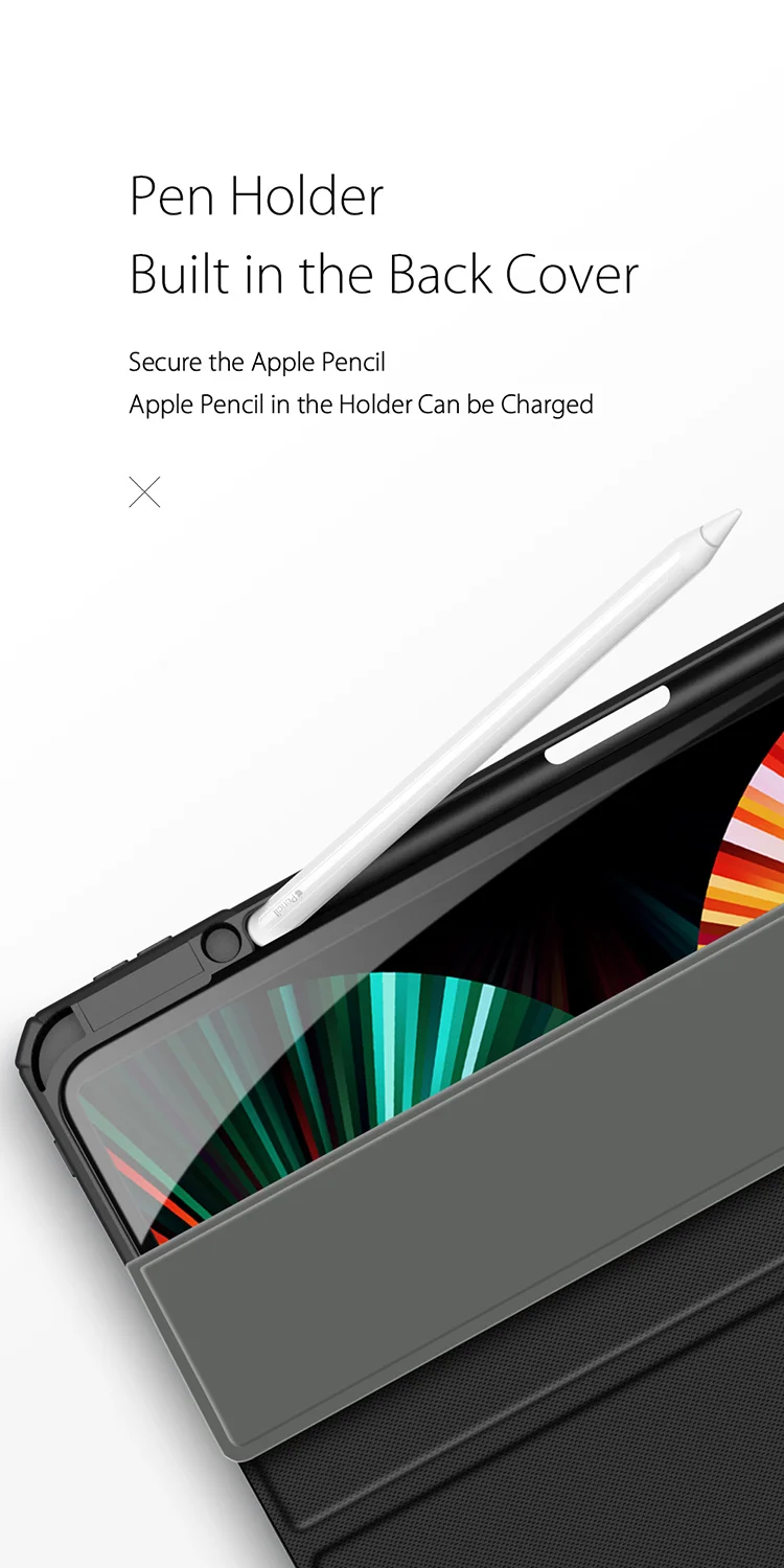 DUX DUCIS TOBY Series Tri-fold Stand Smart Premium Leather Tablet Case Cover for iPad Pro 12.9 (2022) / (2021) / (2020) / (2018) - Black-Cellmalls