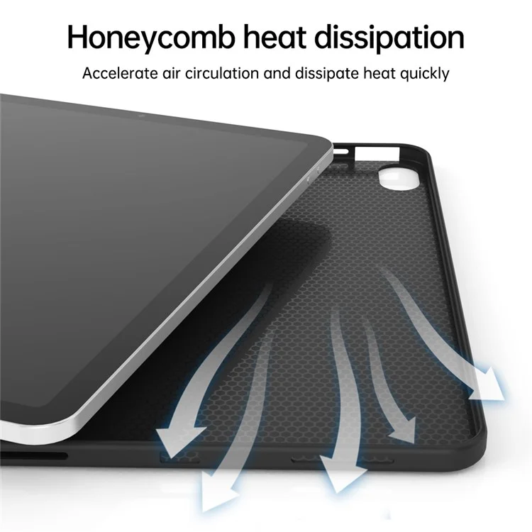 For iPad Air (2020) / (2022) Tablet Case Tri-fold Stand TPU+PU Leather Cover - Black-Cellmalls