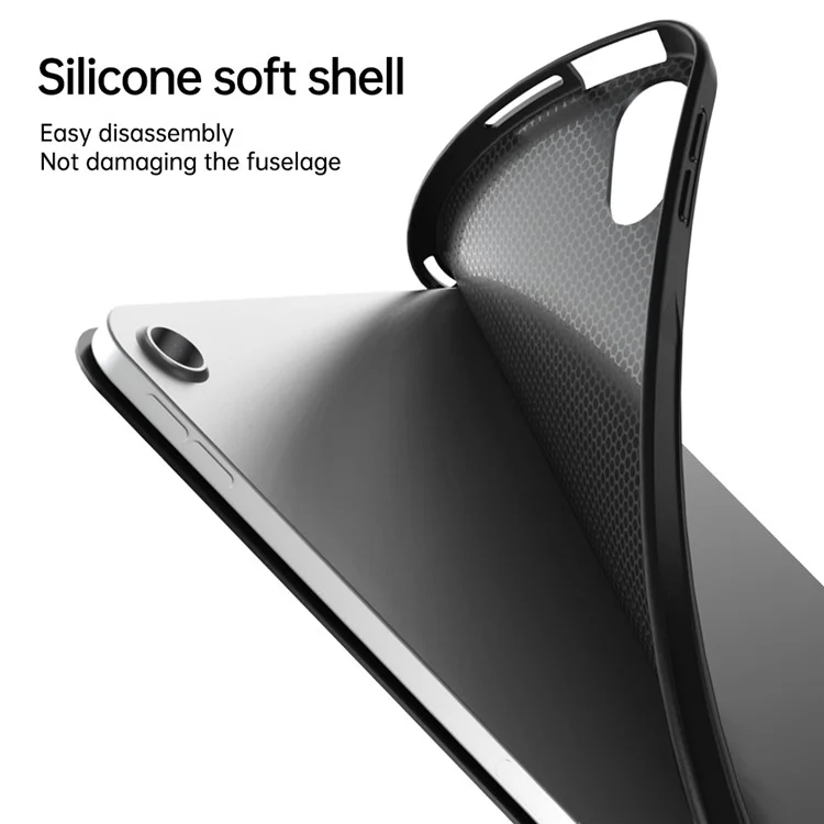 For iPad Air (2020) / (2022) Tablet Case Tri-fold Stand TPU+PU Leather Cover - Black-Cellmalls