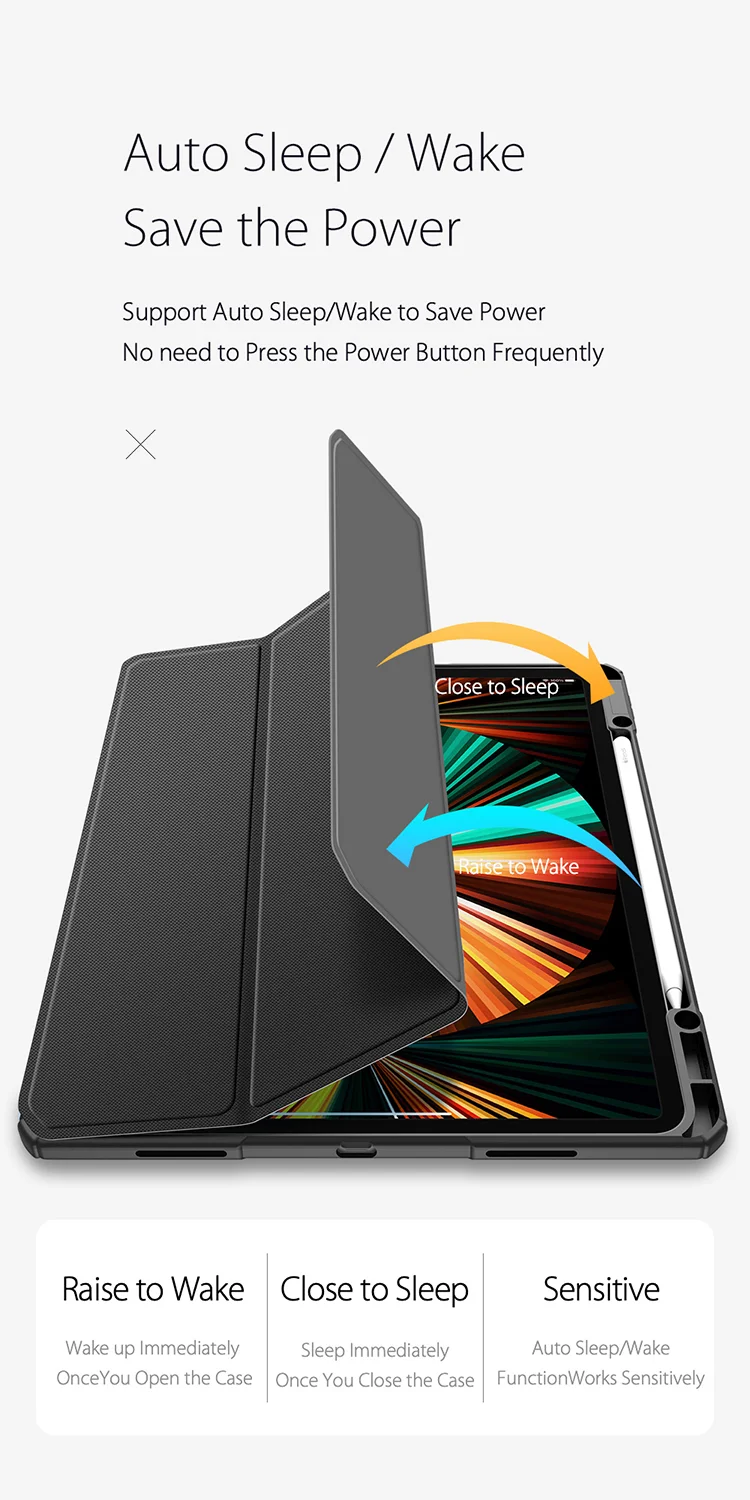 DUX DUCIS TOBY Series Tri-fold Stand Smart Premium Leather Tablet Case Cover for iPad Pro 12.9 (2022) / (2021) / (2020) / (2018) - Black-Cellmalls