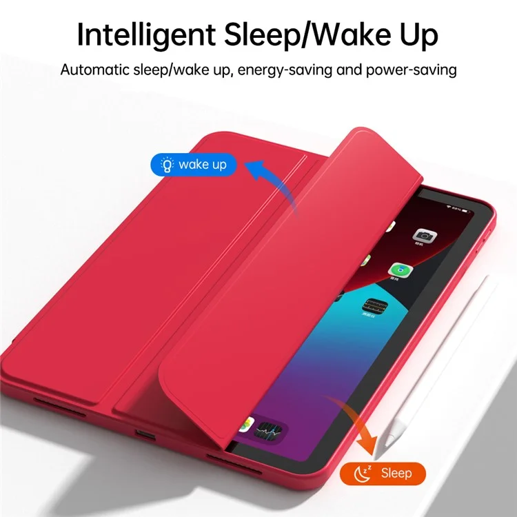 For iPad Air (2020) / (2022) Tablet Case Tri-fold Stand TPU+PU Leather Cover - Black-Cellmalls